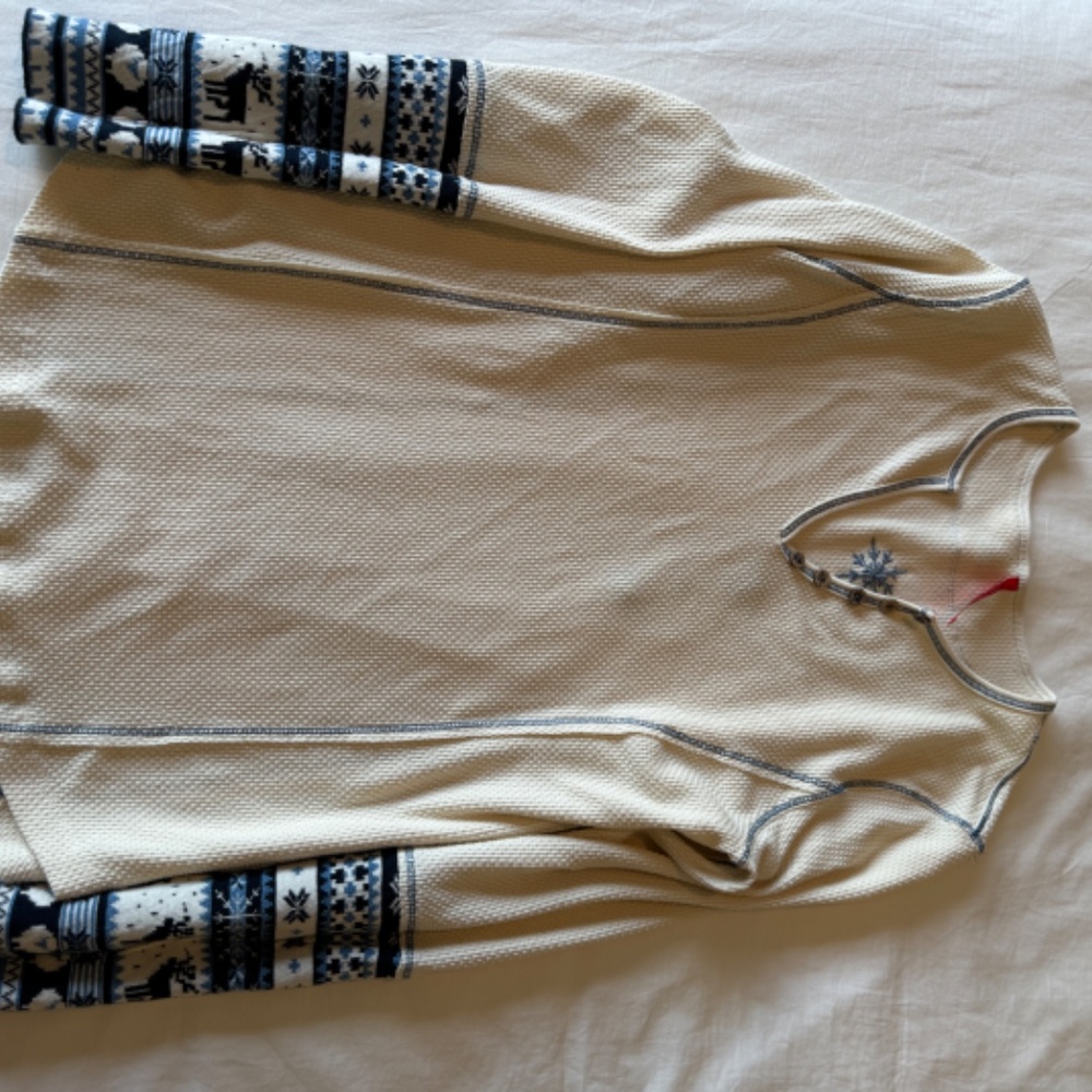 Alp N Rock, Thermal Henley With Cuff Embroidery, S Size 2 White With Blue Stitch